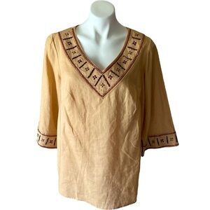Sara Isabella Women’s Tan Beaded 100% Irish Linen Tunic Size 14 Plus Size